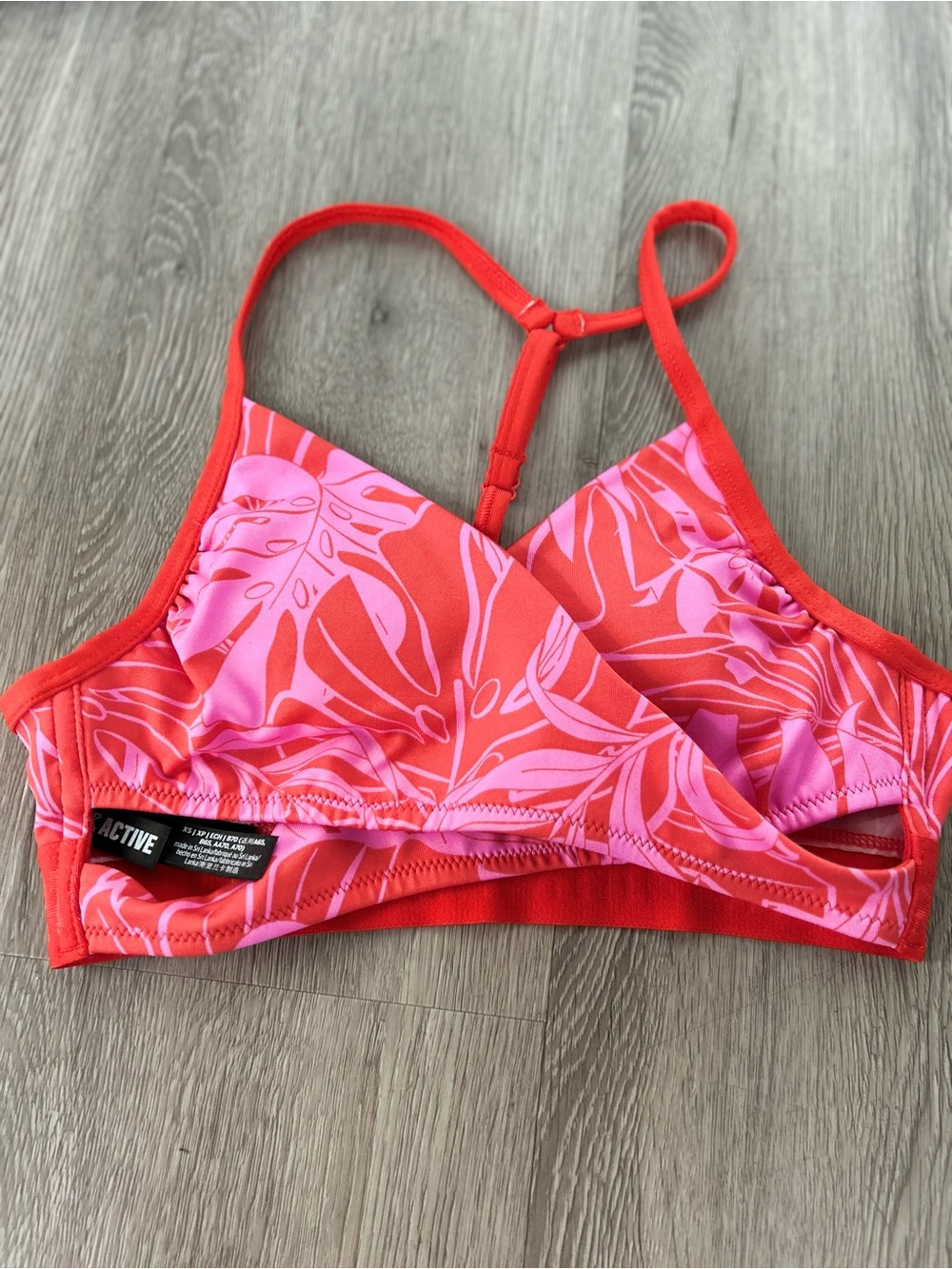 Victoria’s Secret PINK Active Sports Bra Tropical Leaf Print Red Pink